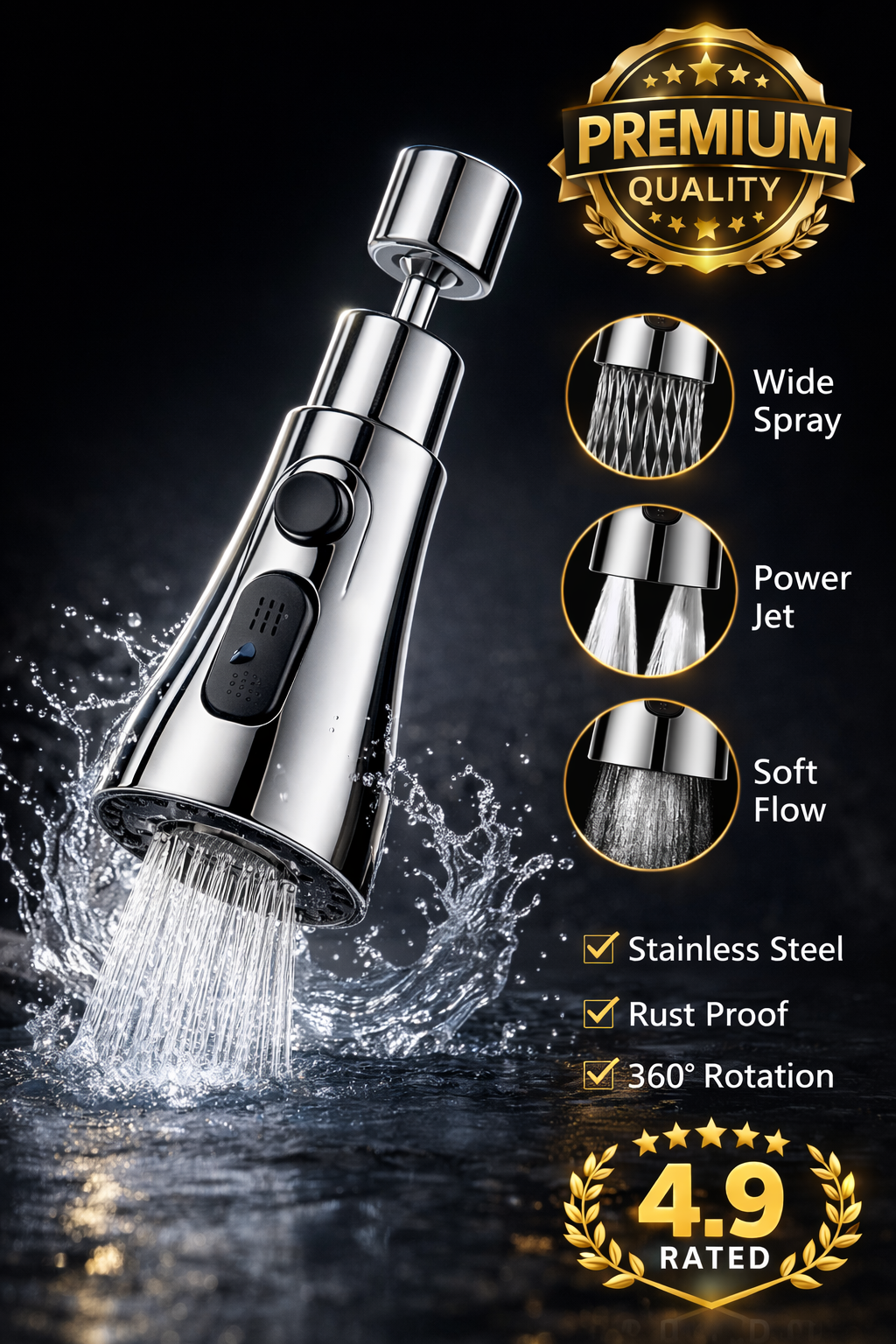 Sink Kitchen Faucet for Kitchen, 3 Flow Modes,Wash Basin Tap, 360 Rotating Sink Cock